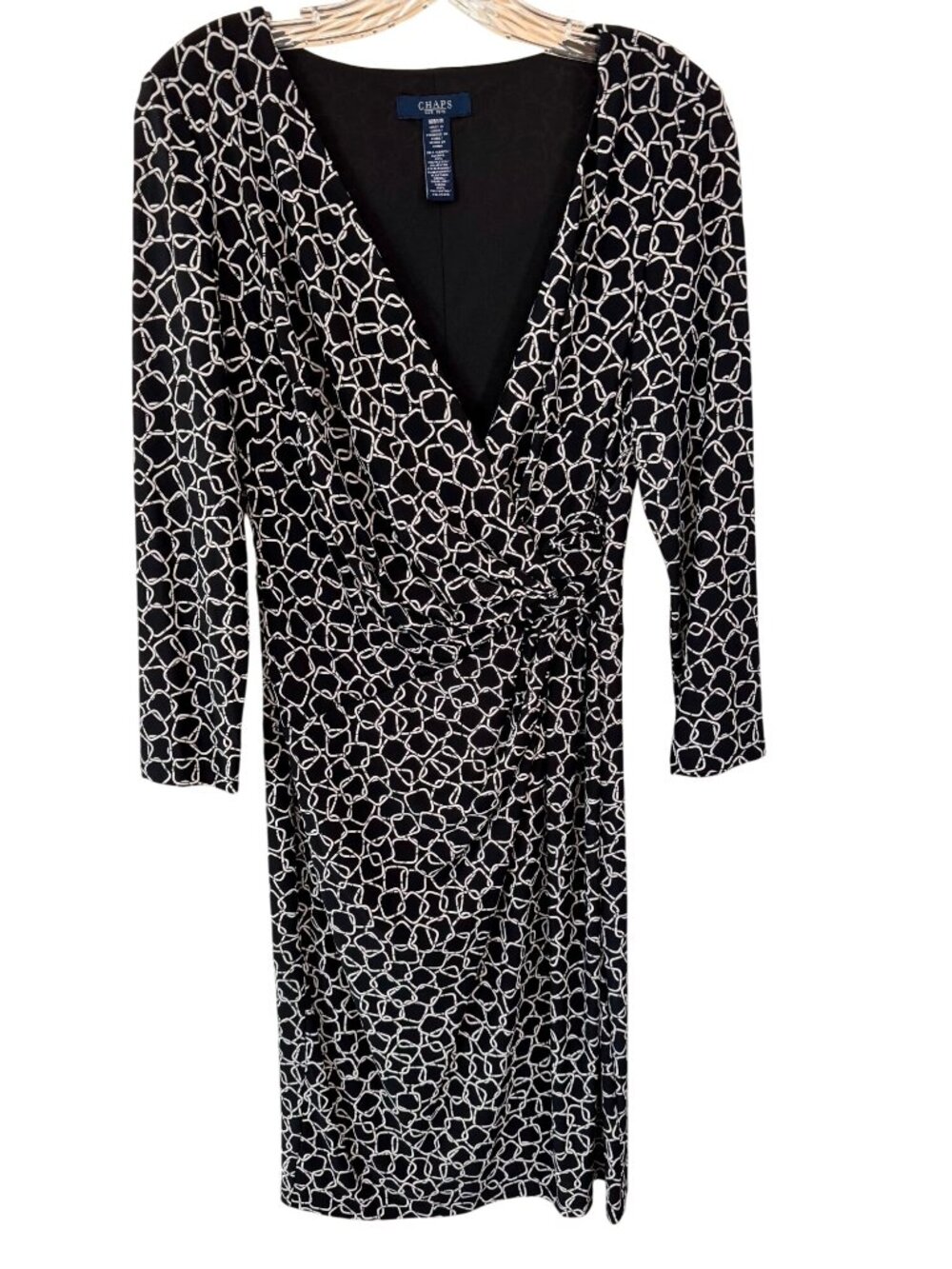 New Chaps Black & White Geometric Print Pull Over Dress Womens Medium NWT